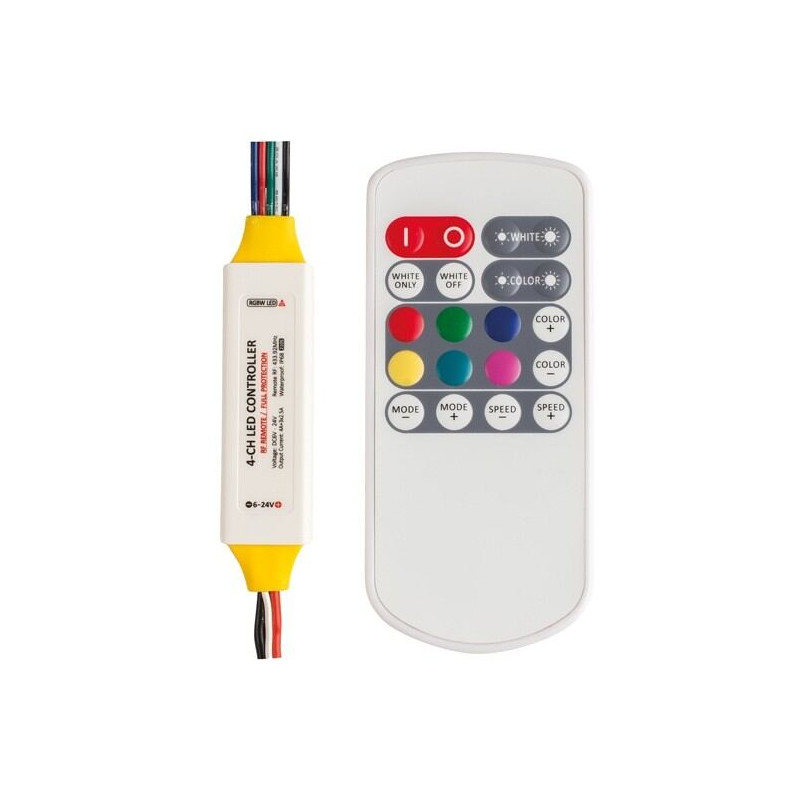 Professionel RF fjernbetjening til RGBW LED lys, 6-24V DC, 3X2.5+4A, IP68