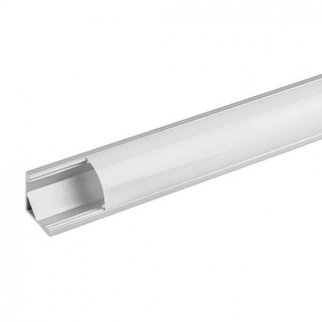 Aluminiumsprofiler til LED bånd, 45 ° hjørneprofil, 2meter, med cover og beslag