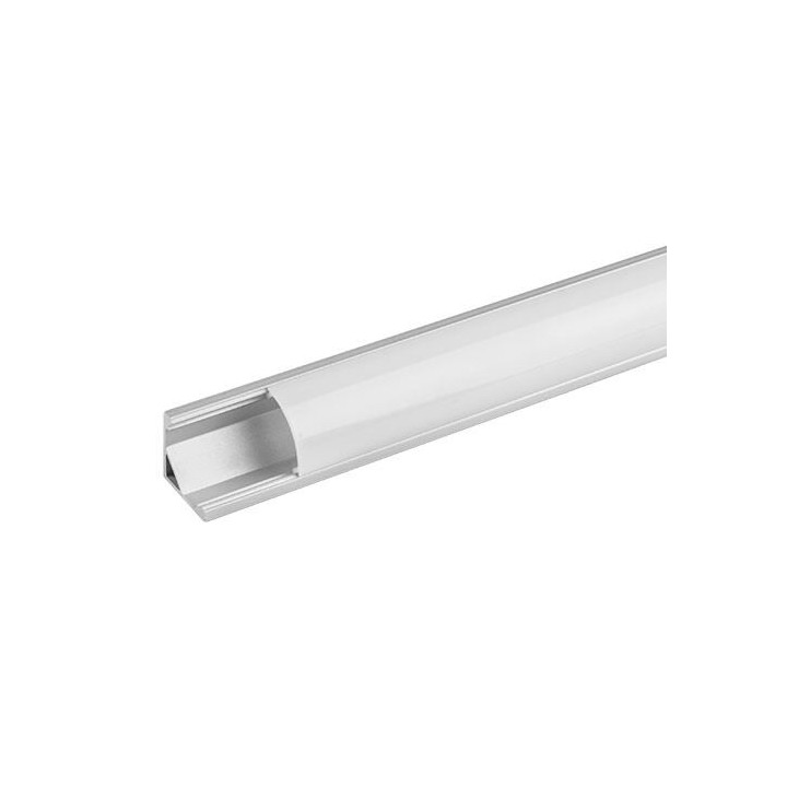 Aluminiumsprofiler til LED bånd, 45 ° hjørneprofil, 2meter, med cover og beslag