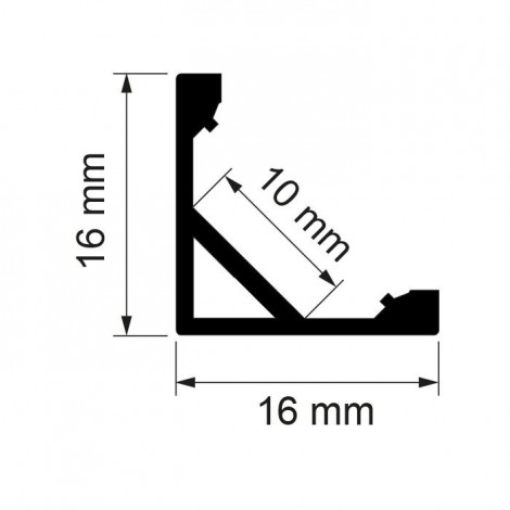 Aluminiumsprofiler til LED bånd, 45 ° hjørneprofil, 2m