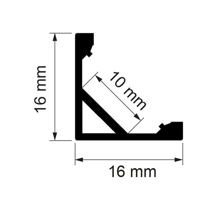 Aluminiumsprofiler til LED bånd, 45 ° hjørneprofil, 2m
