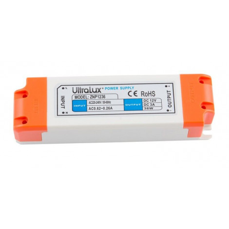 LED-strømforsyning , 36W, 12V DC, ikke-vandtæt