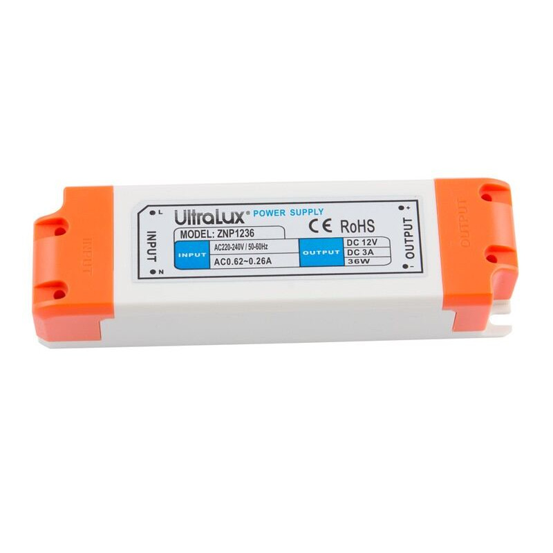 LED-strømforsyning , 36W, 12V DC, ikke-vandtæt