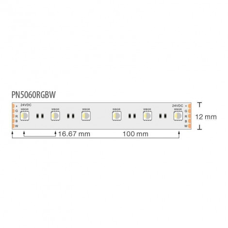 Proff. LED Bånd/Strips, RGB+neutral hvid, 19,2 W/m, 24V DC, 60 Led/m, 5 m/rulle, IP20