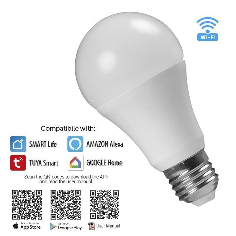 WIFI Smart LED pære, 8W, E27, RGB+4200K, 220-240V