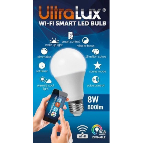 WIFI Smart LED pære, 8W, E27, RGB+4200K, 220-240V