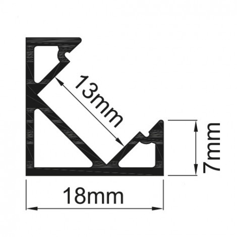 Aluminiumsprofiler til LED bånd, 45 ° hjørneprofil, 2meter med cover