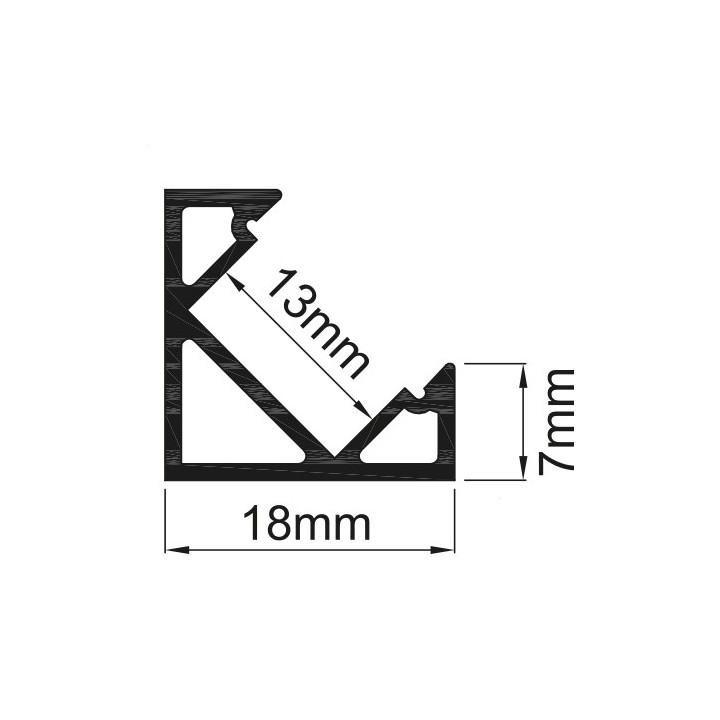 Aluminiumsprofiler til LED bånd, 45 ° hjørneprofil, 2meter med cover
