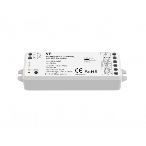 Smart 2.4G RF multifunktionel controller 12-24V DC, med 4 udgange