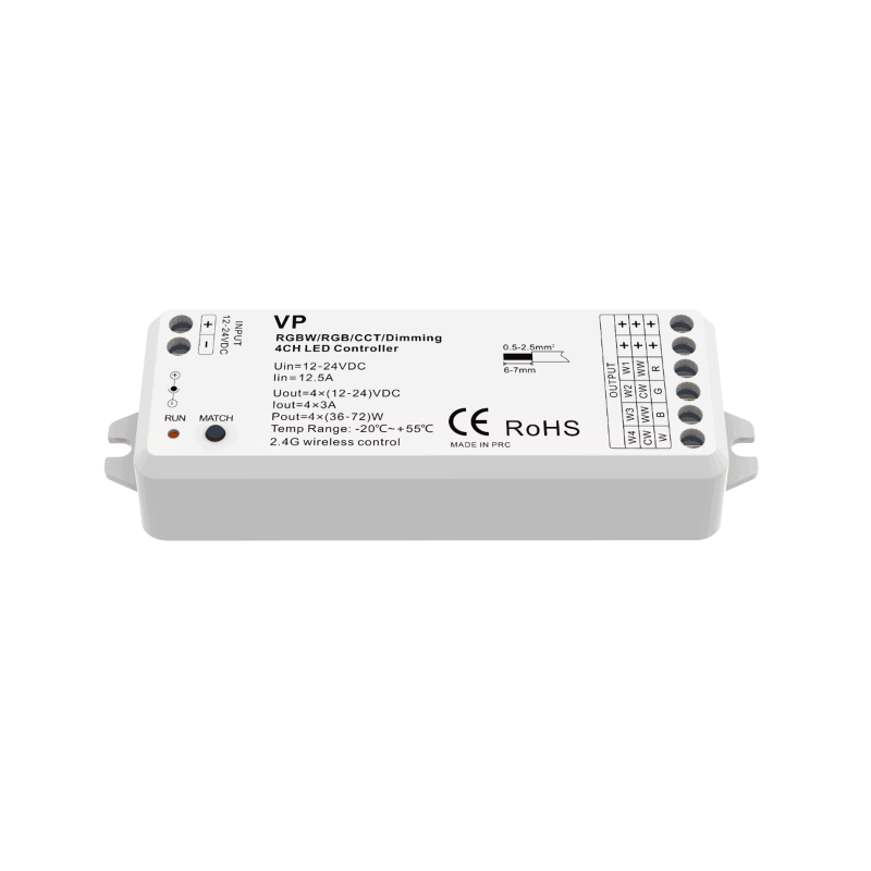 Smart 2.4G RF multifunktionel controller 12-24V DC, med 4 udgange