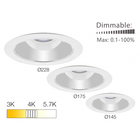 LED dæmpbar downlight, 3/4/5700K, 13/18/25W, IP54