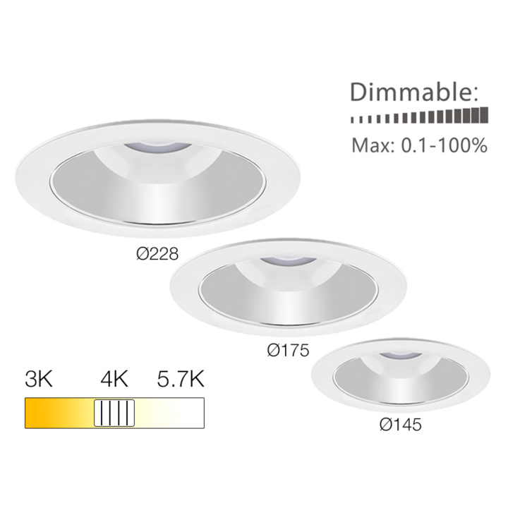 LED dæmpbar downlight, 3/4/5700K, 13/18/25W, IP54