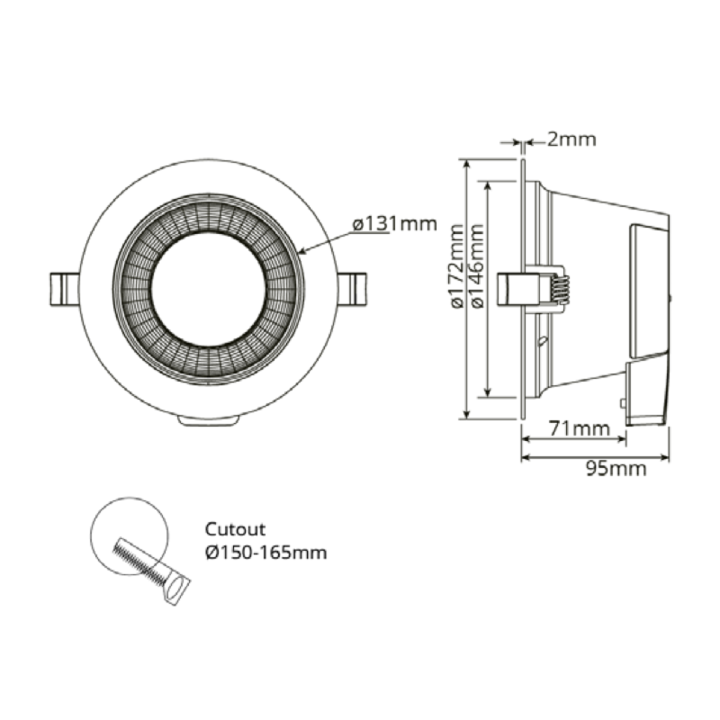 LED dæmpbar downlight, 3/4/5700K, 13/18/25W, IP54, UGR19