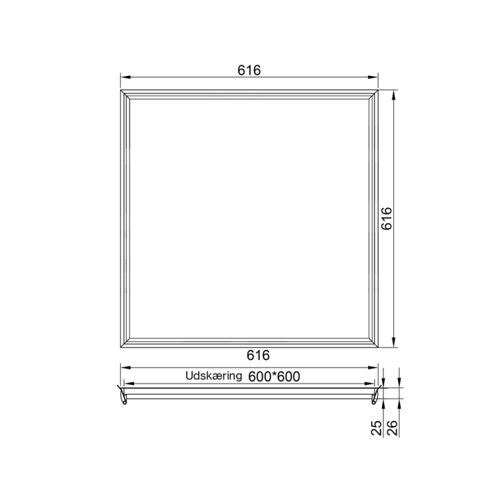 Click-Fit indbygningsramme til LED panel 60x60 cm