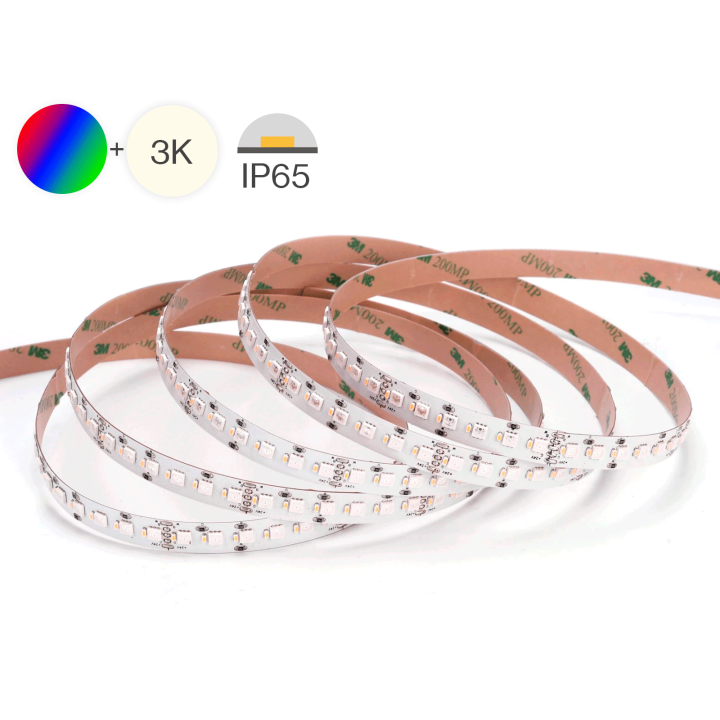 LED RGBW bånd, 24V, 19.2W/m, 240 LED/m, IP65, 5m