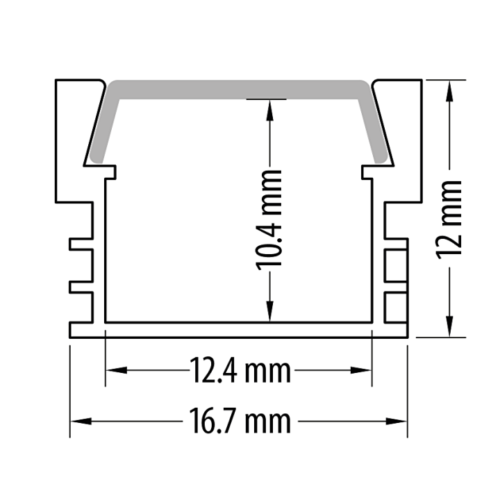 Aluminiumsprofil til LED bånd, dyb overflade, 2m
