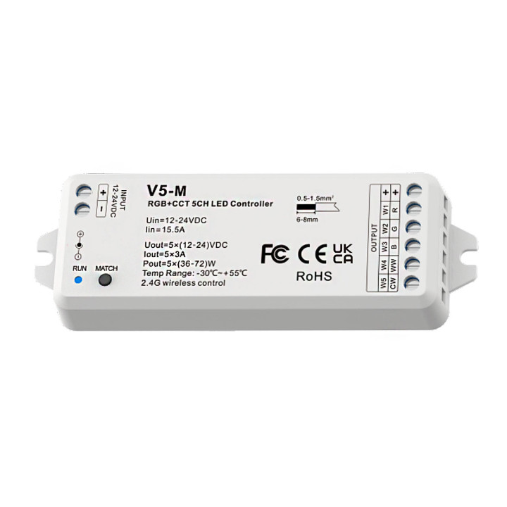 RGB+CCT LED-controller 5-kanals RF 2,4GHz | 12/24V