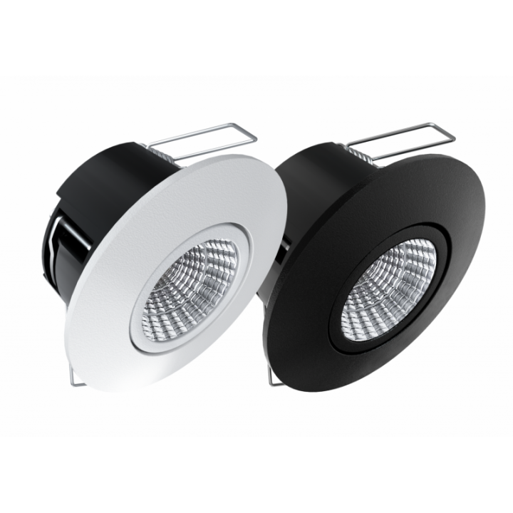 LED downlight , 6W, 3000K, IP54, 230V, Hvid/Sort