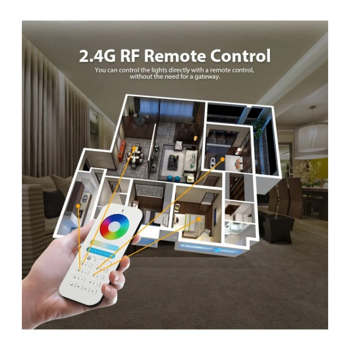 RGB+CCT touch fjernbetjening - 6 zoner, batteri