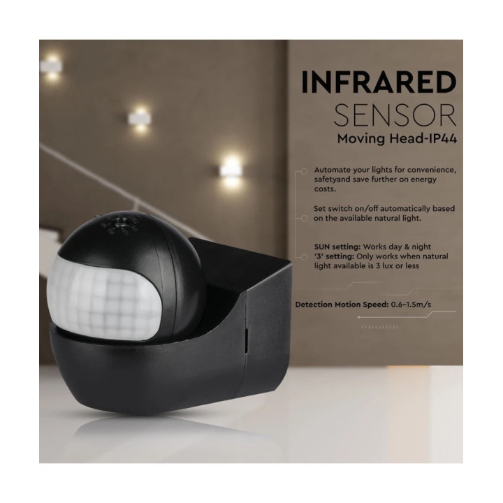 Udendørs PIR bevægelsessensor 180° 12m IP44 – sort