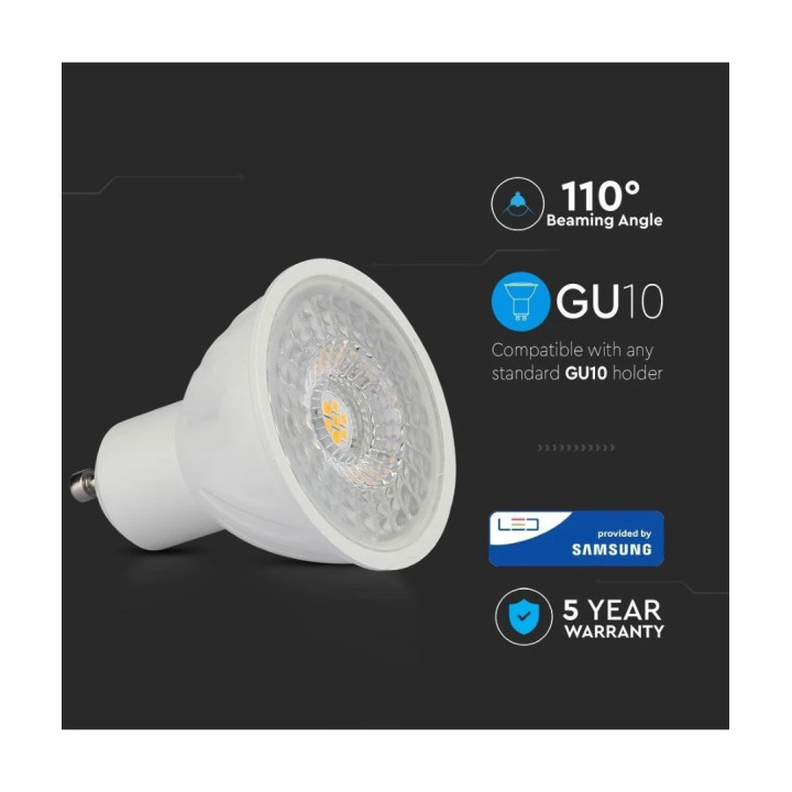LED spotlys 6W, 220V, GU10 , 3000-4000K, 110°, dim