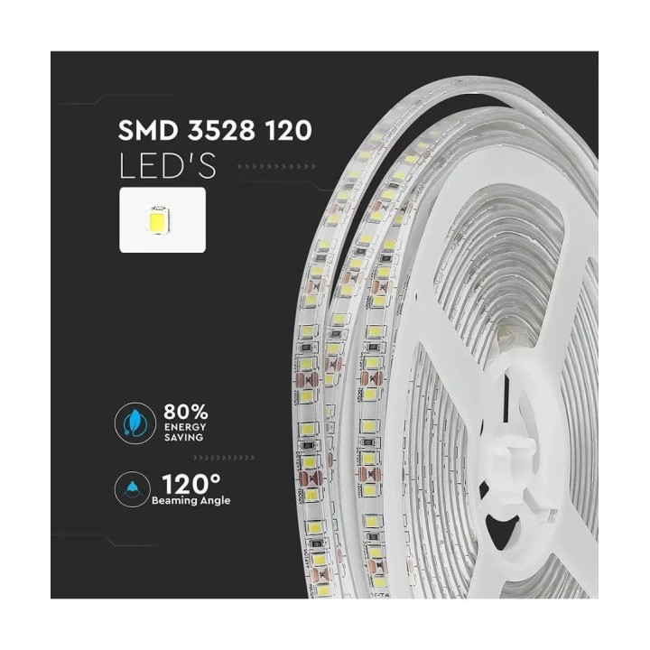 LED bånd 12V, 120 LED/m, 7,2W/m, 3000–4000K, 5m, IP65