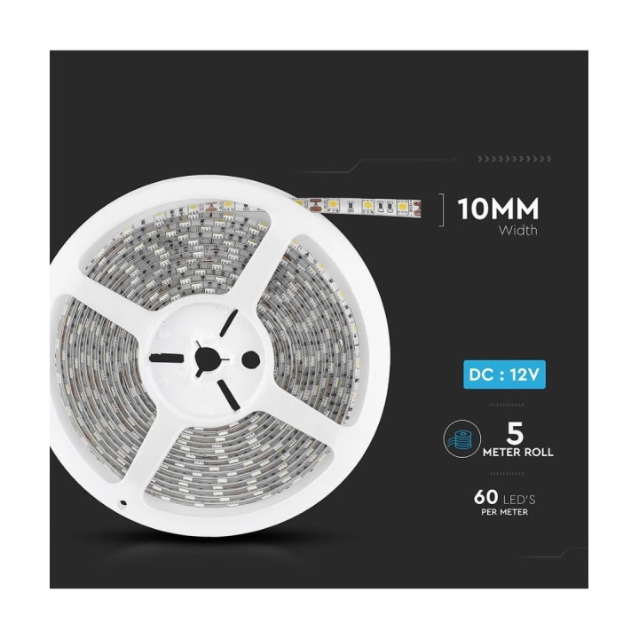 LED bånd 12V, 60 LED/m, 11W/m, 3000–4000K, 5m, IP65