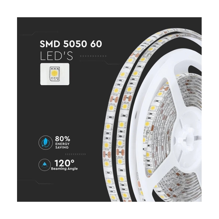 LED bånd 12V, 60 LED/m, 11W/m, 3000–4000K, 5m, IP65