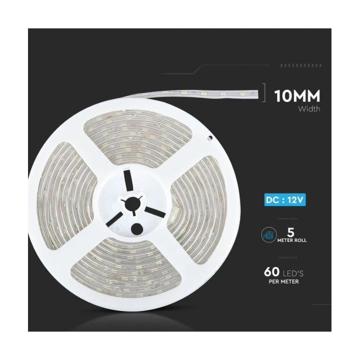 LED bånd, 24V, 60 Led/m, 9W/m, 3-4000K, 5m, IP65