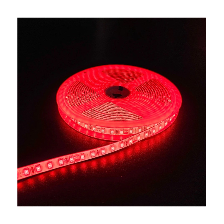 LED bånd- Rød,  10W/m, 5m, 120 LED pr/m, 24V, IP65