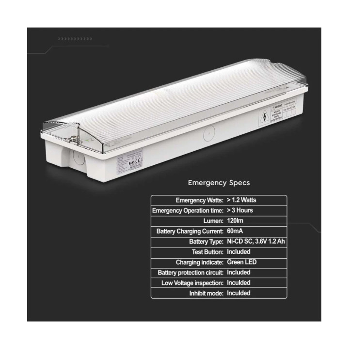 LED nødudgangsarmatur 3W IP65 med 3 timers backup