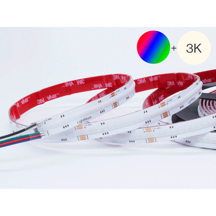 LED COB bånd RGB+3000K, 16W/m, 896LED/m, 48V, 5m, IP20