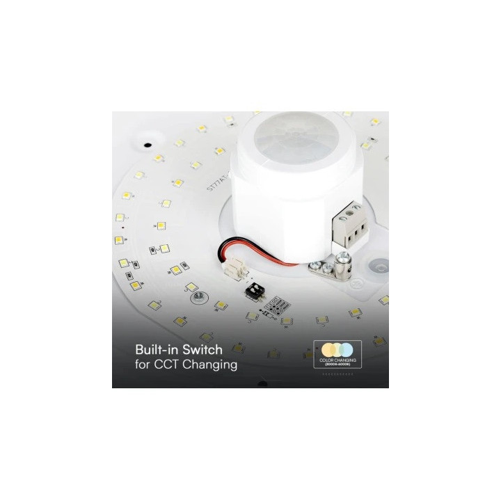 LED loftslampe med PIR sensor, rund, 12W, 3-4000K, IP20