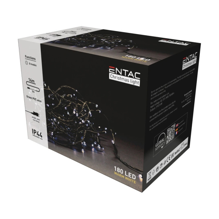 Varmhvid LED-julelyskæde 14 m, 180 LED | IP44, memory