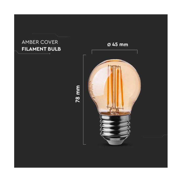 LED filament pære - krone, 4W, E27, 2200K, amber