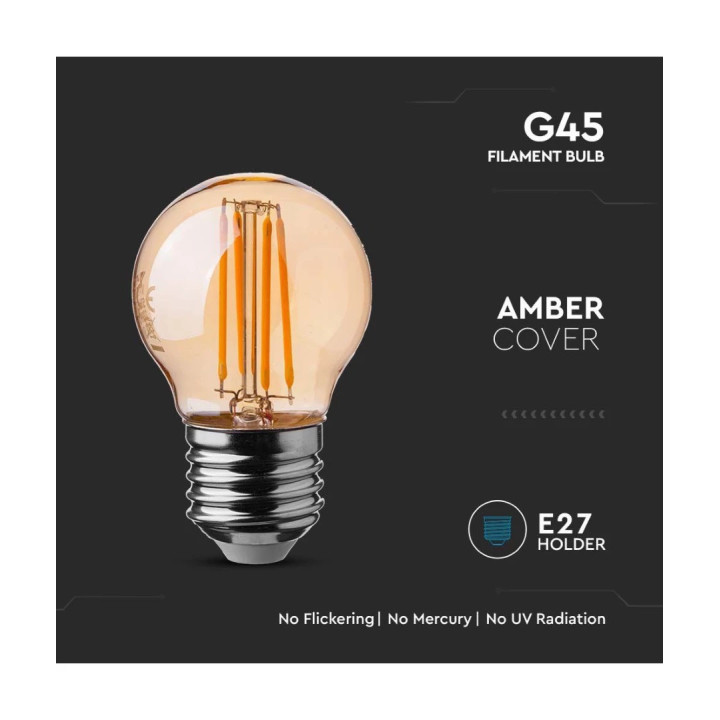 LED filament pære - krone, 4W, E27, 2200K, amber