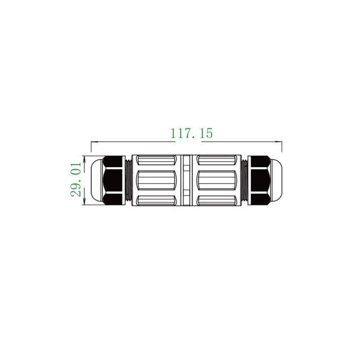 Sort rund IP68 samledåse 3-leder til Ø4–8 mm kabel