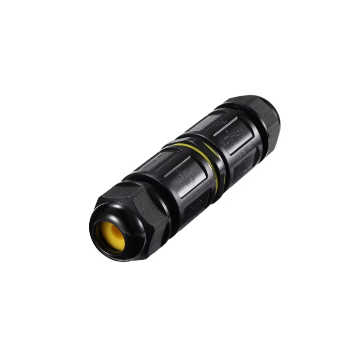 Sort rund IP68 samledåse 3-leder til Ø4–8 mm kabel