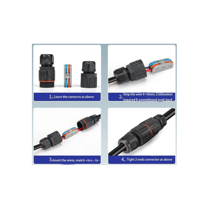 Sort rund samledåse IP67 – 3-leder Ø4–10 mm