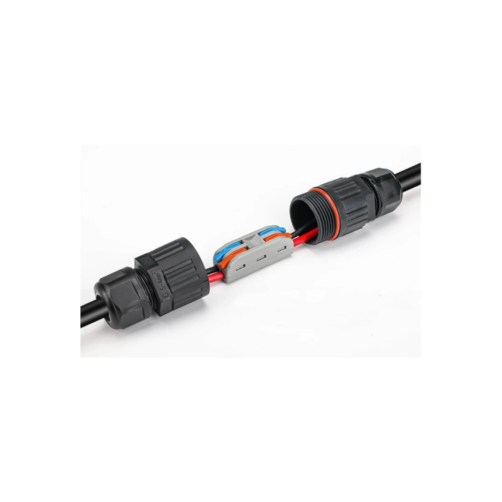 Sort rund samledåse IP67 – 2-leder Ø4–10 mm