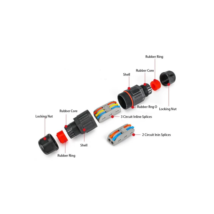 Sort rund samledåse IP67 – 2-leder Ø4–10 mm
