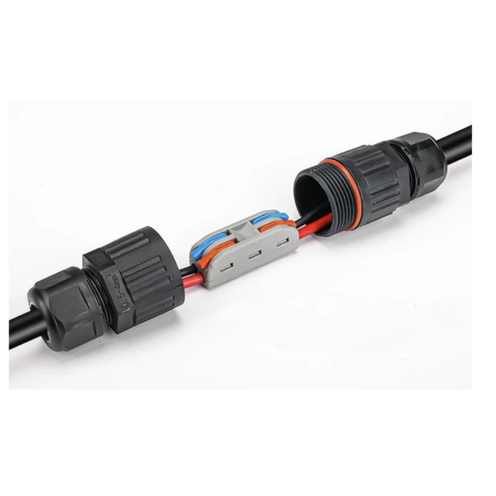 Sort rund samledåse IP67 – 2-leder Ø4–10 mm