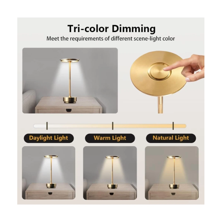 Genopladelig LED-bordlampe i guld – CCT og touch