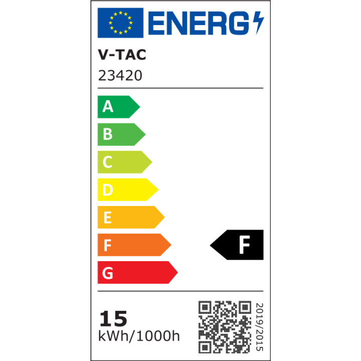 Energimærke – klasse F, model 23420, 15 kWh/1000 timer