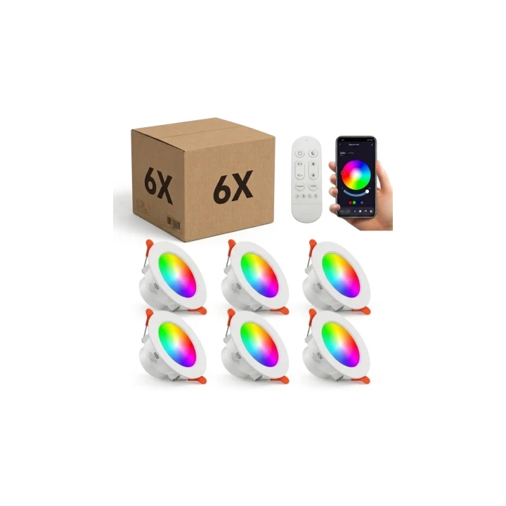 6 smarte LED downlights med RGB+CCT | 5W