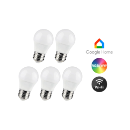 5 smarte E27 LED-pærer 5W RGB+CCT Wi-Fi G45