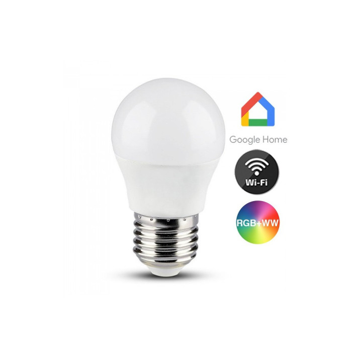 5 smarte E27 LED-pærer 5W RGB+CCT Wi-Fi G45