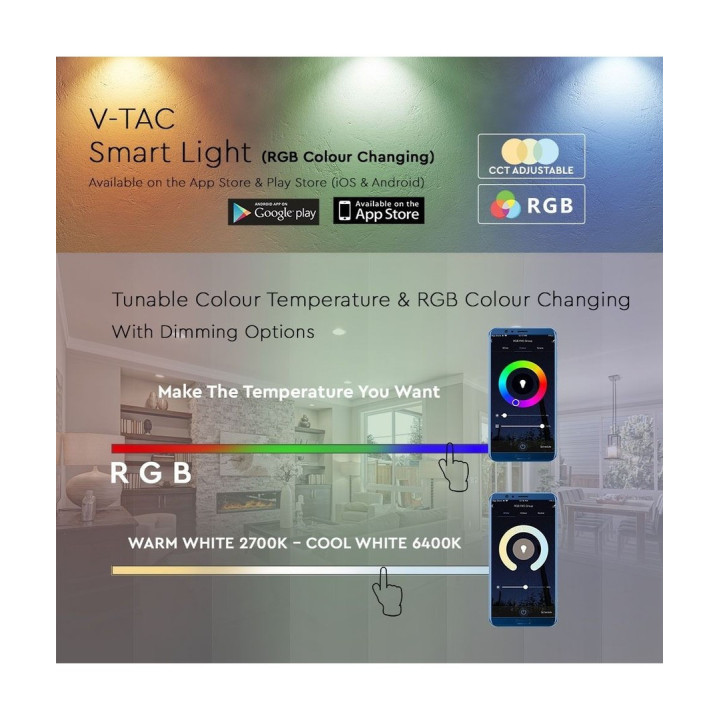 5 smarte E27 LED-pærer 5W RGB+CCT Wi-Fi G45