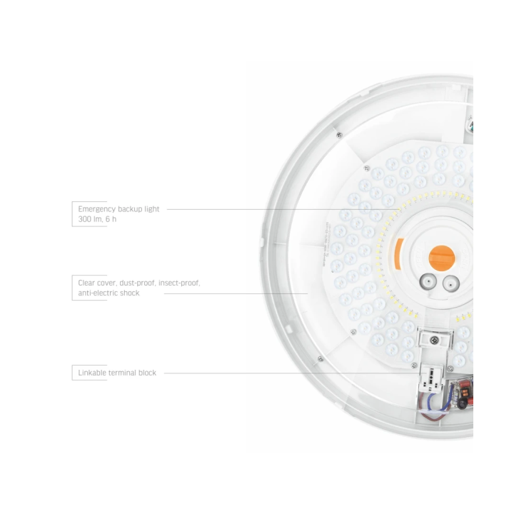 LED loftlampe med sensor og nødlys 18/24/30W IP44