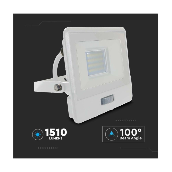 20W LED projektør med PIR sensor 4000K IP65 hvid